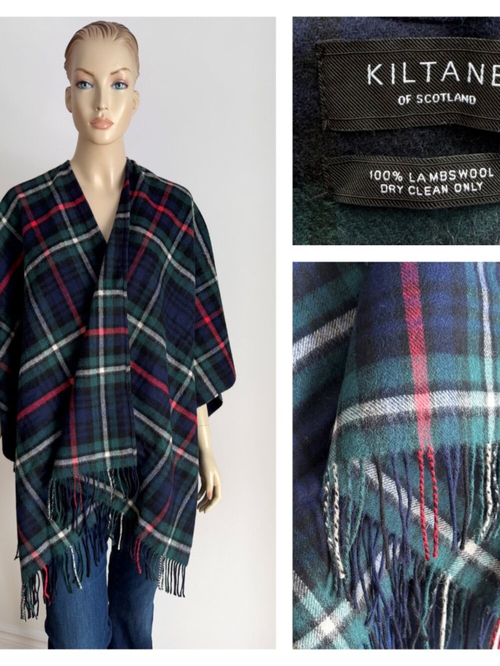 KILTANE OF SCOTLAND lambswool plaid serape Mackenzie shawl, one size